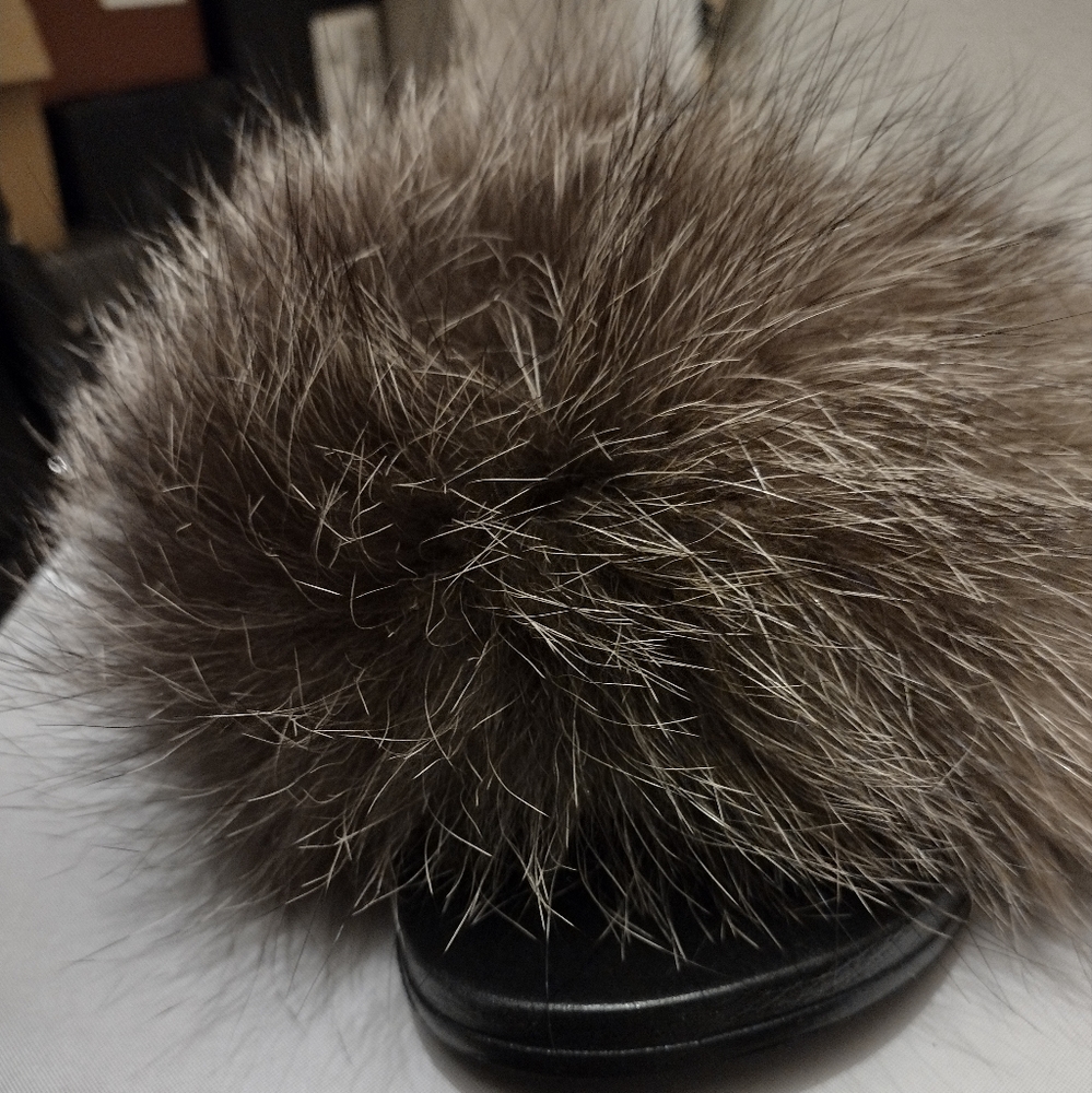 Genuine fox fur slippers